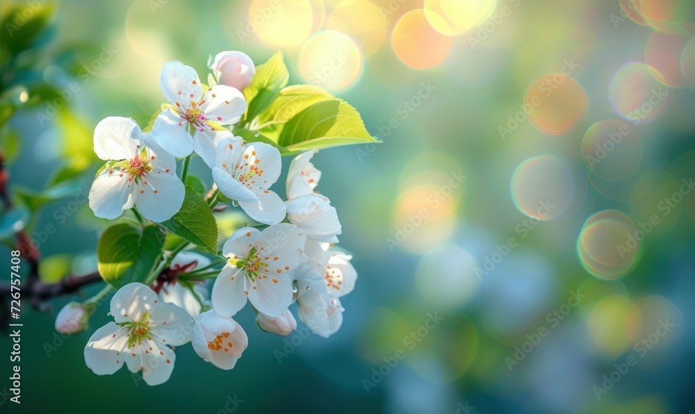 Spring's soft palette unveils a thriving cherry tree limb covered in blossoms Spring's soft palette unveils a thriving cherry tree limb covered in blossoms