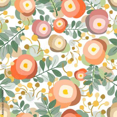 Pastel colored floral elements vector seamless pattern. Attractive texture art in liberty style colors for printing on textile, wrapping, packages, apparel, homeware etc. or use in graphic design.