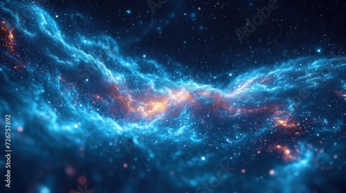  a close up of a blue and red space filled with stars and a cluster of stars in the center of the image.