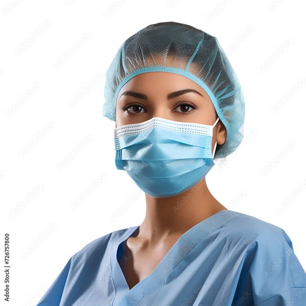 Close Up Portrait of a Professional American Female Doctor, Nurse or Surgeon in Medical Scrubs and Mask, Isolated on Transparent Background, PNG Close Up Portrait of a Professional American Female Doctor, Nurse or Surgeon in Medical Scrubs and Mask, Isolated on Transparent Background, PNG