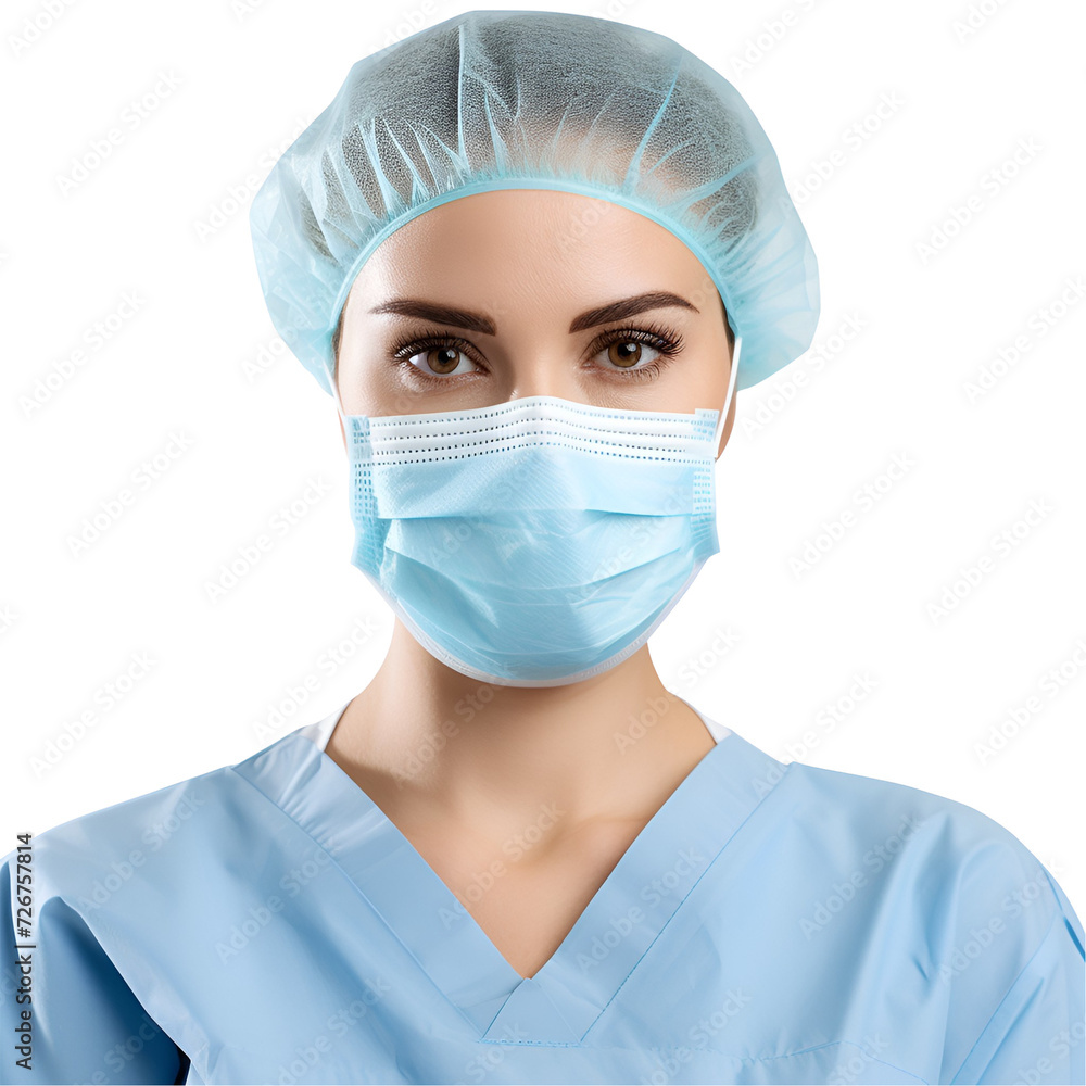 American Healthcare Worker: A Close Up Portrait of a Female Doctor, Nurse or Surgeon in Scrubs and Mask, Isolated on Transparent Background, PNG American Healthcare Worker: A Close Up Portrait of a Female Doctor, Nurse or Surgeon in Scrubs and Mask, Isolated on Transparent Background, PNG