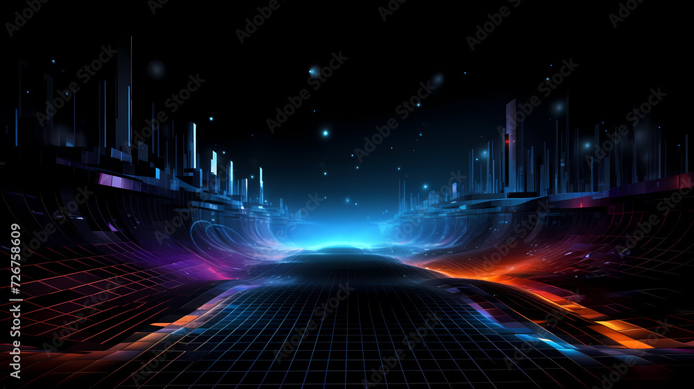 Future digital technology, abstract digital waves and particles on dark background