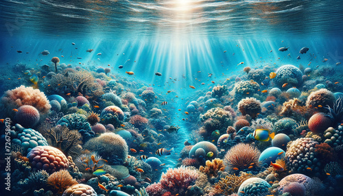 Underwater Coral Reef Ecosystem Teeming with Life  © Chamindu