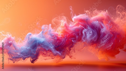  a group of colorful smokes floating in the air on an orange and pink background with a reflection of light on the bottom of the image.