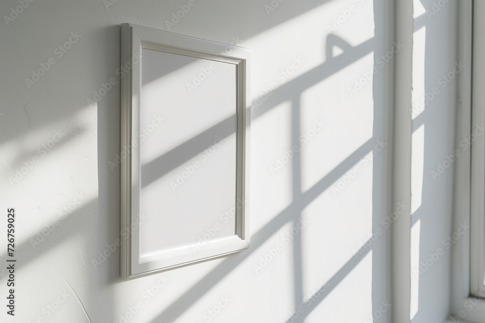 close up of an empty bright wall with an empty picture frame mockup close up of an empty bright wall with an empty picture frame mockup