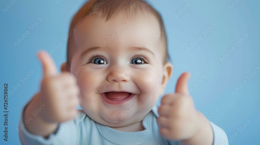 image of a laughing baby with bright eyes and a charming smile, giving a thumbs-up to the camera image of a laughing baby with bright eyes and a charming smile, giving a thumbs-up to the camera
