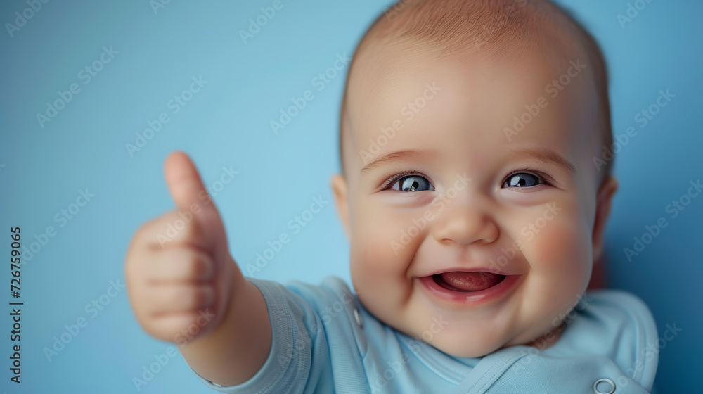 image of a laughing baby with bright eyes and a charming smile, giving a thumbs-up to the camera image of a laughing baby with bright eyes and a charming smile, giving a thumbs-up to the camera