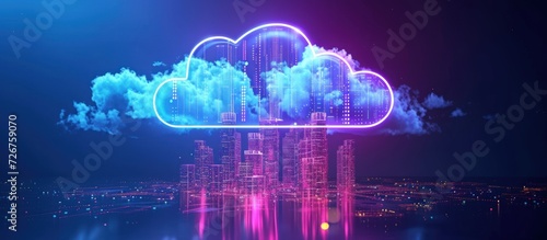 Cloud storage computing smart digital technology city wireless internet communication. AI generated