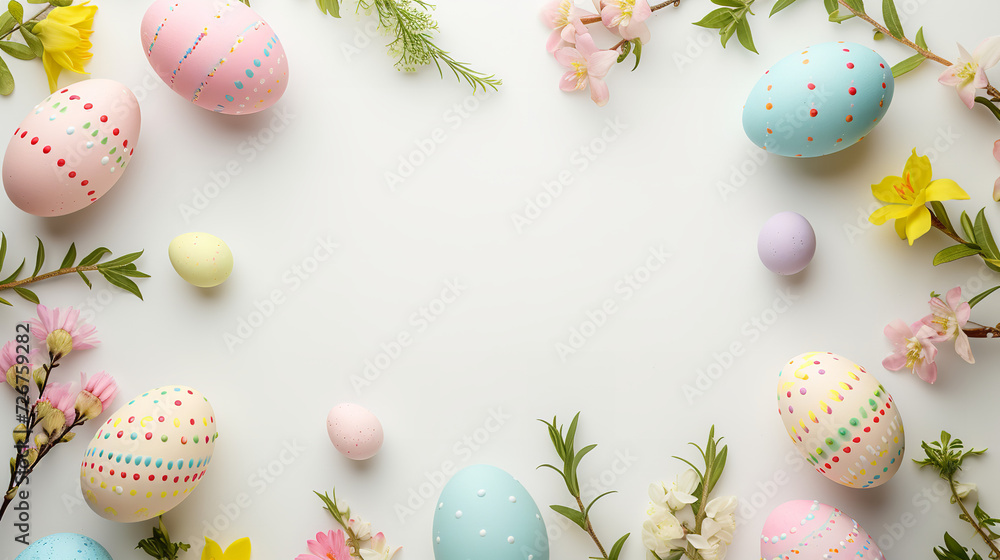 Happy easter day frame background with egg, copy space