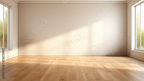 Empty spacious room with light wood floor background image © The img