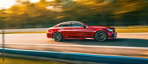 Red Business car on high speed in the road photo