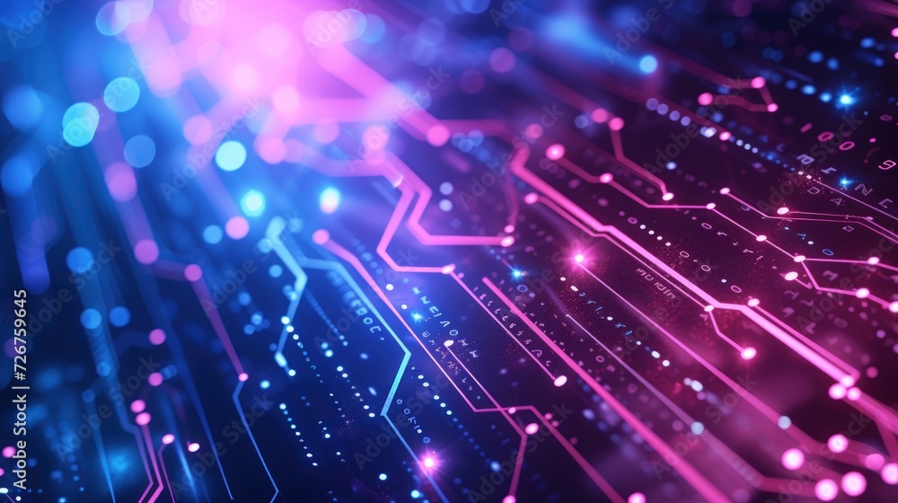 Abstract futuristic hi-tech digital circuit technology on blue pink neon background. AI generated Abstract futuristic hi-tech digital circuit technology on blue pink neon background. AI generated