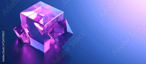 3d rendering crystal cube blocks with holographic purple color background. AI generated image photo