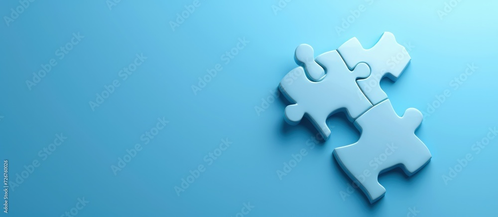 Puzzle jigsaw business symbol of strategy solution isolated on blue background. AI generated image Puzzle jigsaw business symbol of strategy solution isolated on blue background. AI generated image