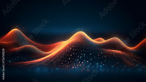 Future digital technology  abstract digital waves and particles on dark background