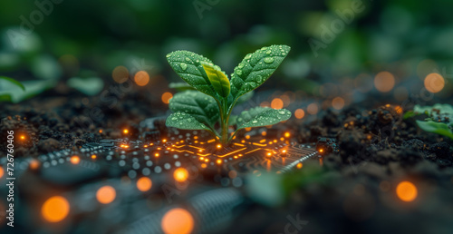 plant grow on the electronic circuit