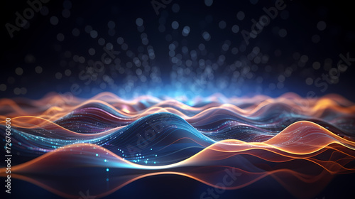 Future digital technology, abstract digital waves and particles on dark background