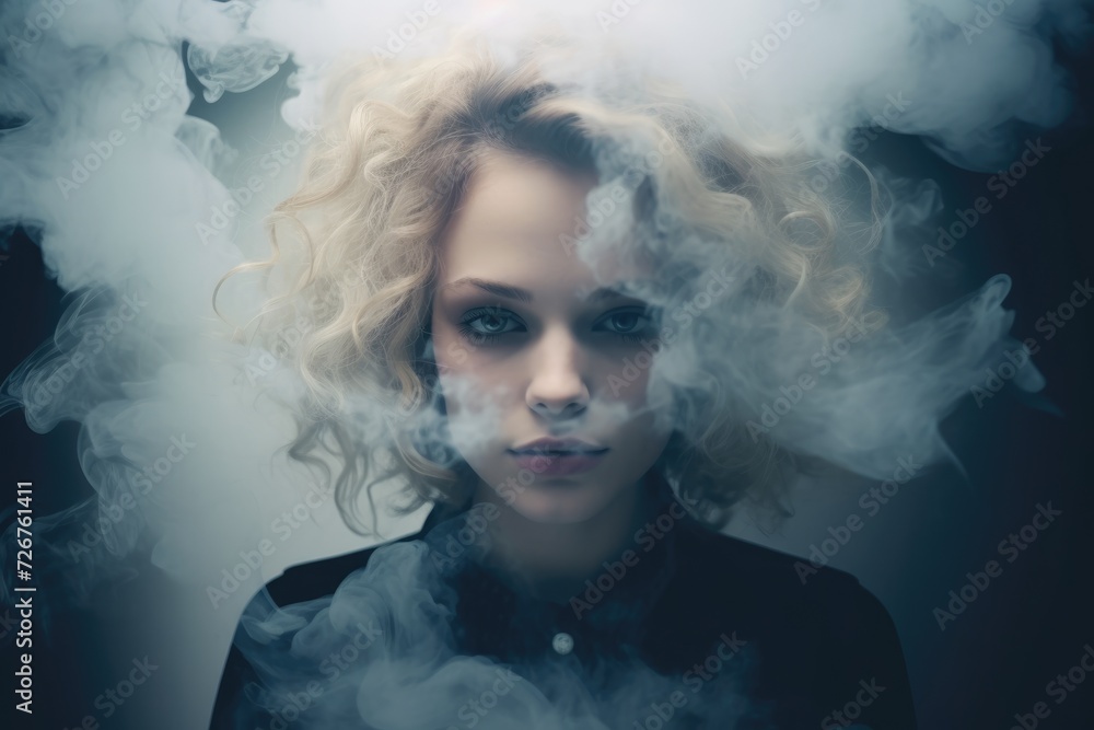 Double exposure portrait of woman in smoke