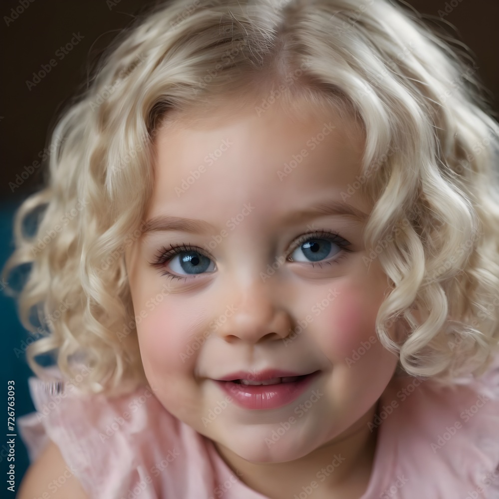 Joyful Young Baby Girl With Curly Blonde Hair Smiling Outdoors on a Sunny Day, Joyful Young Baby Girl With Curly Blonde Hair Smiling Outdoors on a Sunny Day,
