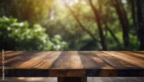 a front view of a dark brown, empty wooden table with background, serving as a blank wood table mockup,