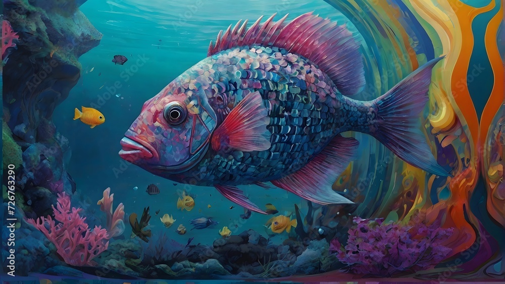 Fototapeta premium fish in aquarium, Generative AI