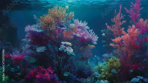 coral reef and coral, ocean water, Generative AI 