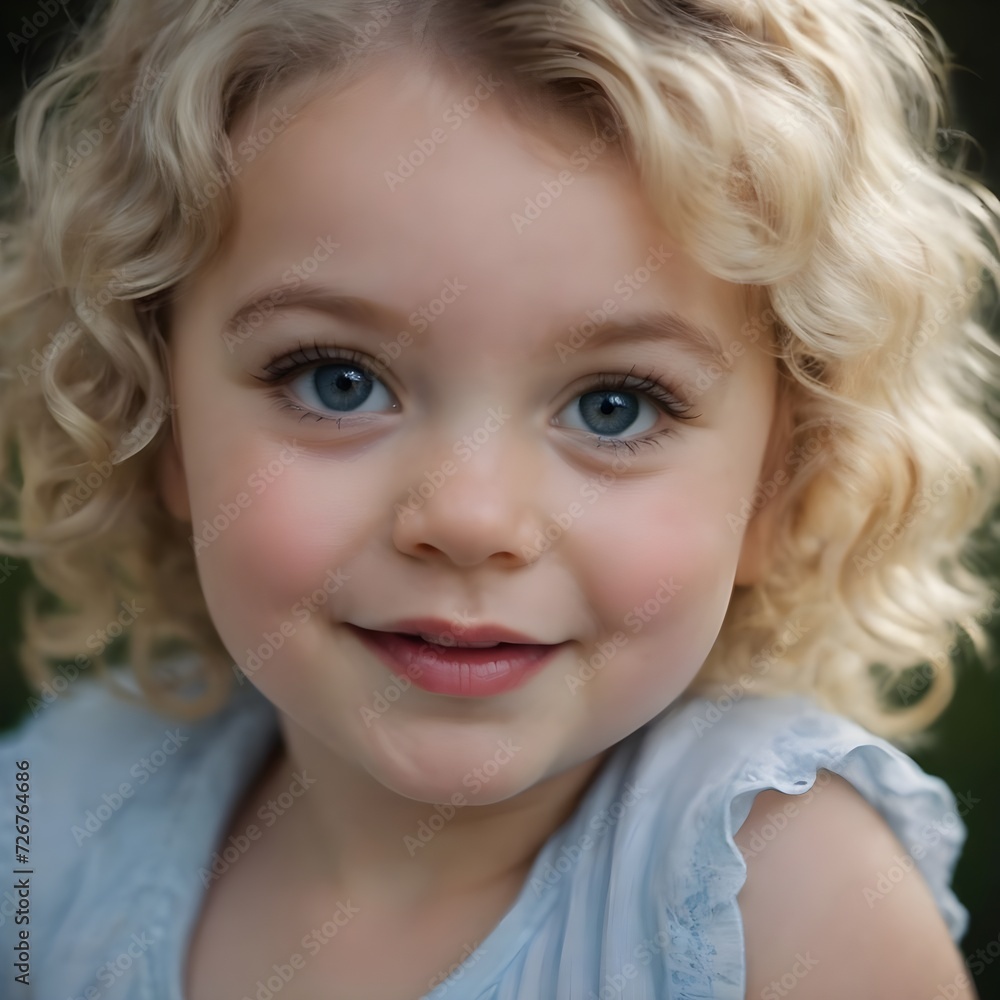 Joyful Young Baby Girl With Curly Blonde Hair Smiling Outdoors on a Sunny Day, Joyful Young Baby Girl With Curly Blonde Hair Smiling Outdoors on a Sunny Day,