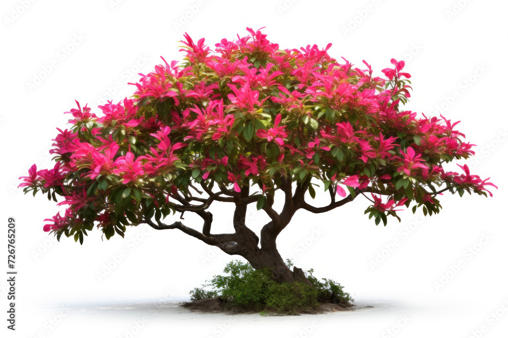 A decorative bonsai tree with vibrant blossoms and colorful foliage.