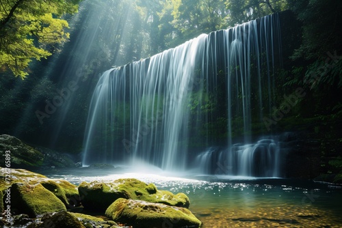 Natural light of colorful majestic waterfall