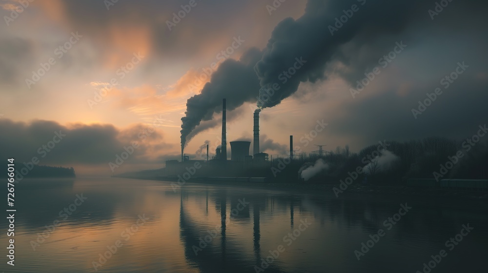 Smoke and pollution from vehicles, factories, and power plants.