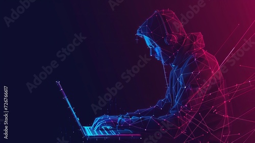 Anonymous hacker at the laptop computer Internet security. Cyber attack business concept low poly. Server polygonal point line design vector illustration