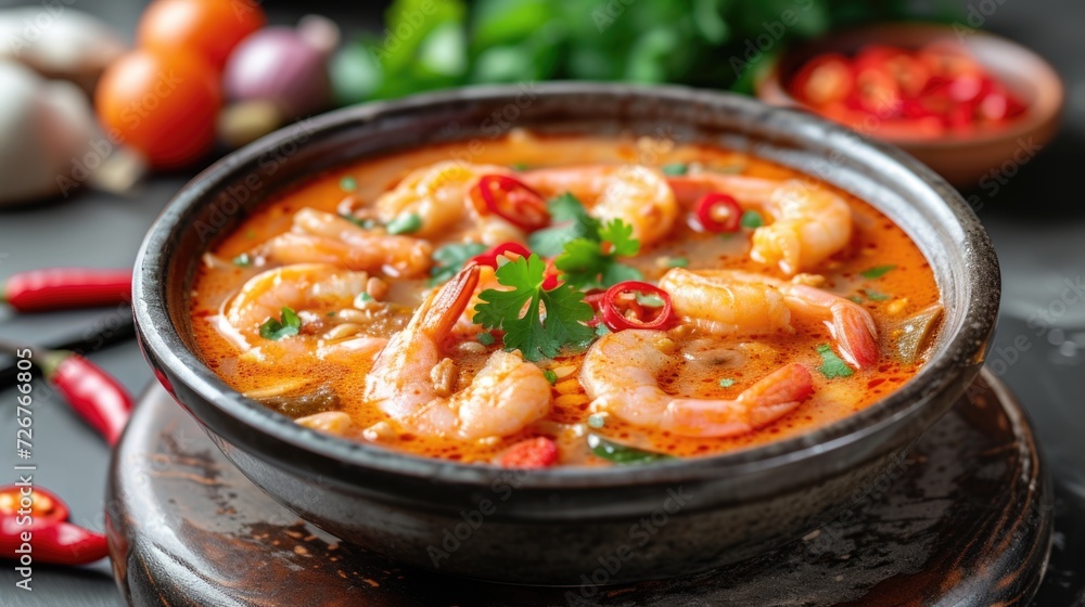 tasty spicy prawn soup or Tom yum kung or Tom yum goong in thai language, one of the most popular menu thai food. tasty spicy prawn soup or Tom yum kung or Tom yum goong in thai language, one of the most popular menu thai food.