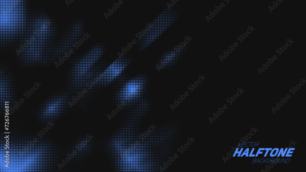 Abstract vector torn blue halftone background. Scrathed dotted texture element.