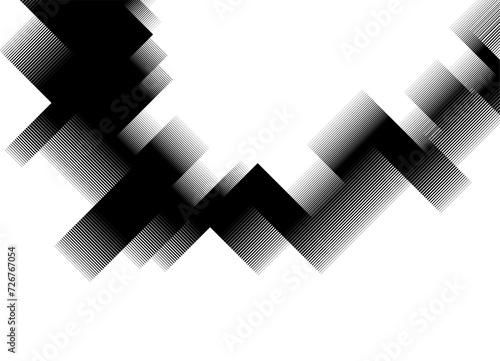 Black and white striped vector pattern. Optical effect. Monochrome shimmer. Electronic light. Modern Abstract vector background. Halftones