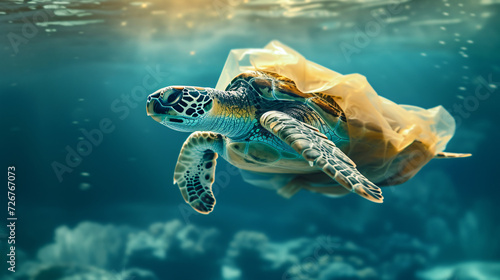 Generative AI illustration of wild sea turtle in. © Aliza
