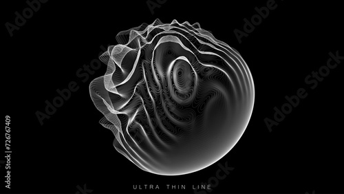 Ultra thin line fluid geometry. Dynamic vector distorted spheres.
