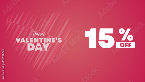 15% OFF Valentine,Soft pink color background banner or card, Valentine's Day. Valentine's day offers concept for discount promo art