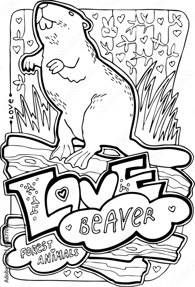 Obraz premium Wild forest animals colouring book vector pages collection for adults and children for relaxation and antistress. Hand drawn line illustration. Cartoon style character drawing.