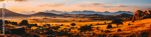 Panorama, paysage au coucher du soleil