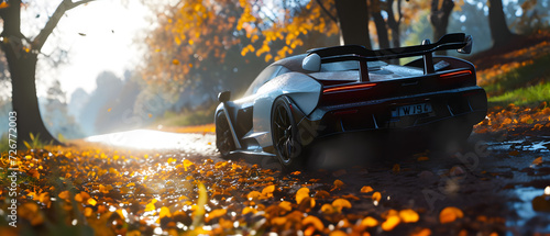 Sports Car on the Back Road in the Fall photo