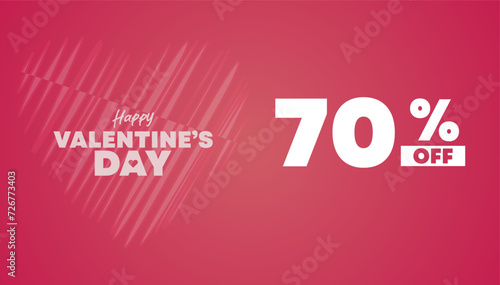 70% OFF Valentine,Soft pink color background banner or card, Valentine's Day. Valentine's day offers concept for discount promo art