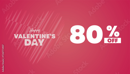 80% OFF Valentine,Soft pink color background banner or card, Valentine's Day. Valentine's day offers concept for discount promo art