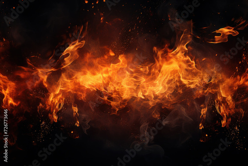 Hyperrealistic flames engulfing the scene with dynamic movement and intense warmth, ideal for high-impact visuals, AI Generative.