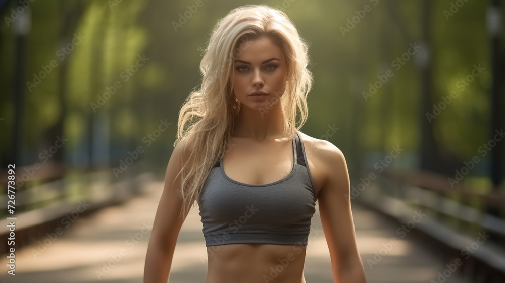 Illustration of blonde girl exercising in the street. Portrait of a sport girl in the street with sports outfit. Illustration of blonde girl exercising in the street. Portrait of a sport girl in the street with sports outfit.