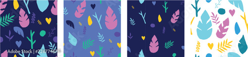 Vector illustration.Seamless pattern of plants twigs leaves. heart. nature.