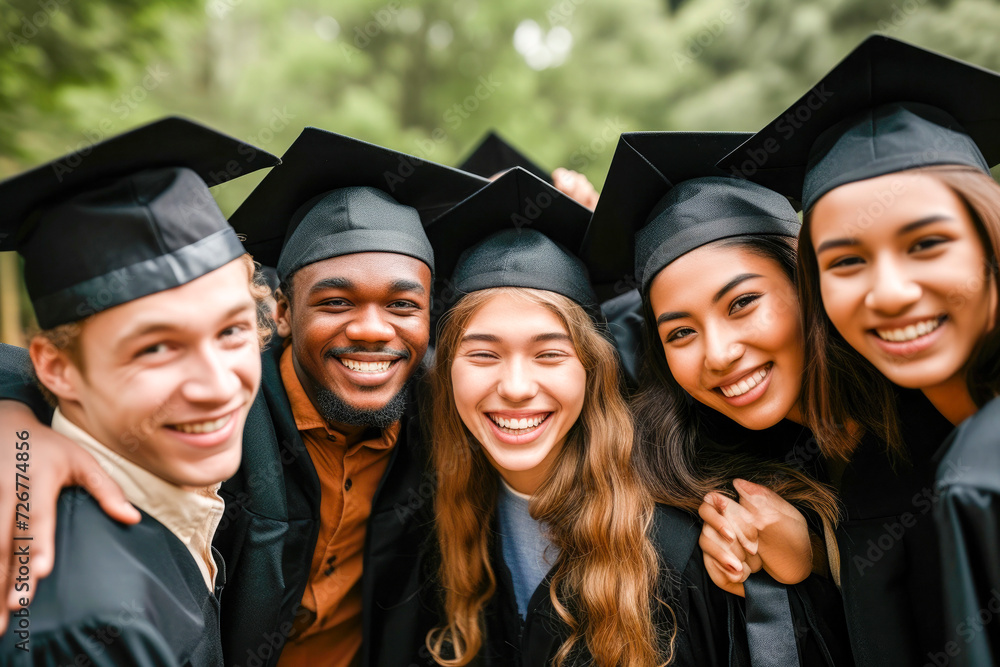 Closeup portrait a group of university students at their graduation Closeup portrait a group of university students at their graduation