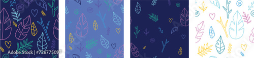 Vector illustration.Seamless pattern of plants twigs leaves. heart. nature.