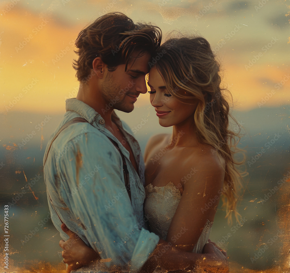 Fototapeta premium couple, love, people, woman, embrace, romance, outdoors, together, sunset