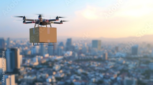 Fotografia 3d rendering delivery drone flying with cityscape background