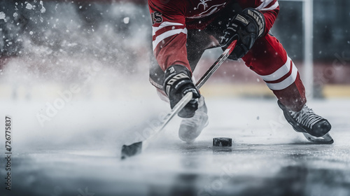 Hockey player with stick and puck photo